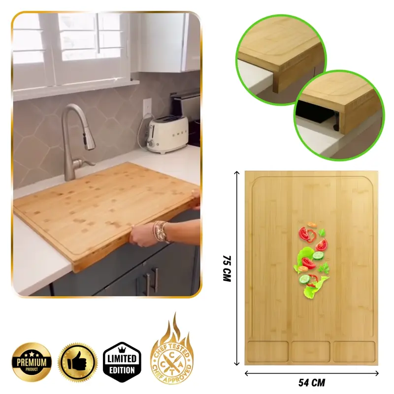 BambooCraft™ - Extra veľká bambusová doska na krájanie s odnímateľnými nohami